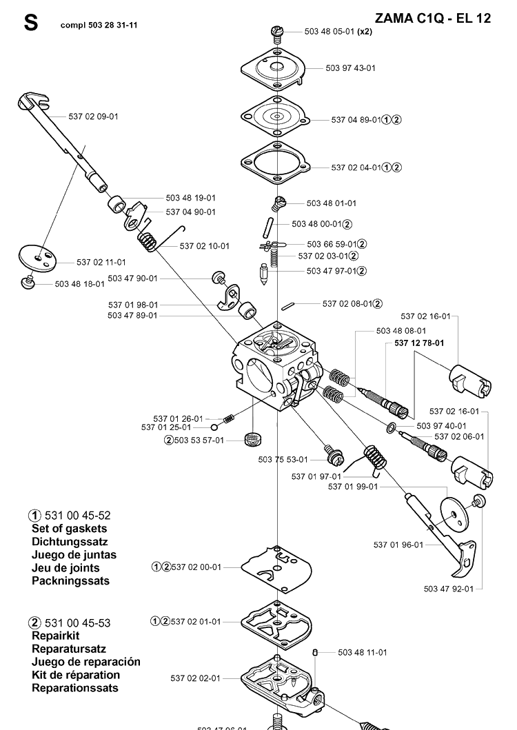 Carburetor Details Diagram and Parts List for 326C 20010900001-20020500000 Husqvarna Edger