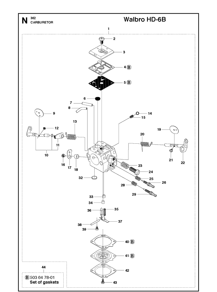 Carburetor Diagram and Parts List for 362  Husqvarna Chainsaw