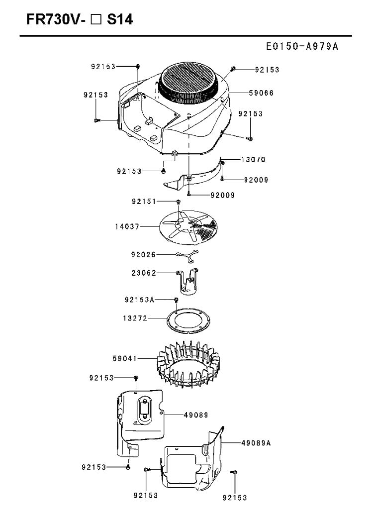 Cooling System Diagram and Parts List for FR730V-AS14 2018-11 Husqvarna Engine