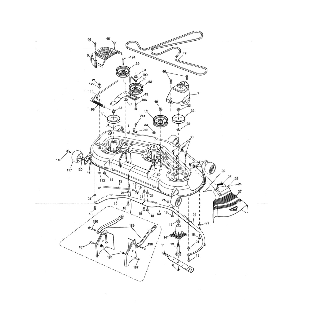 Mower Deck Diagram and Parts List for LGT24K54 240471 Husqvarna Lawn Tractor