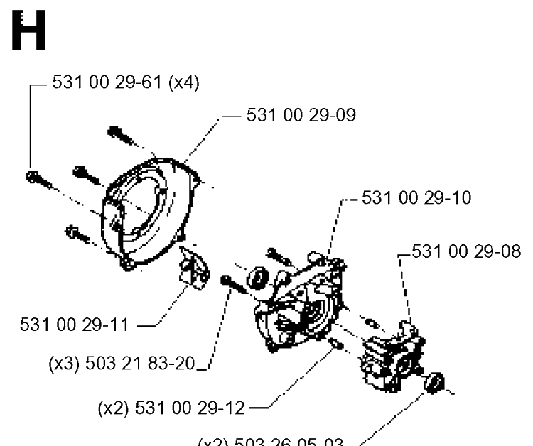 Crankcase Diagram and Parts List for 26H 19951400001-Current Husqvarna Hedge Trimmer