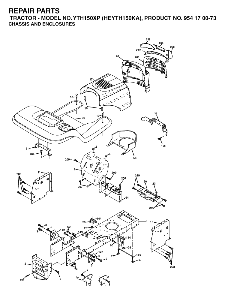 Chassis And Enclosures Diagram and Parts List for YTH150XP (HEYTH150KA)(2003-01) Husqvarna Lawn Tractor