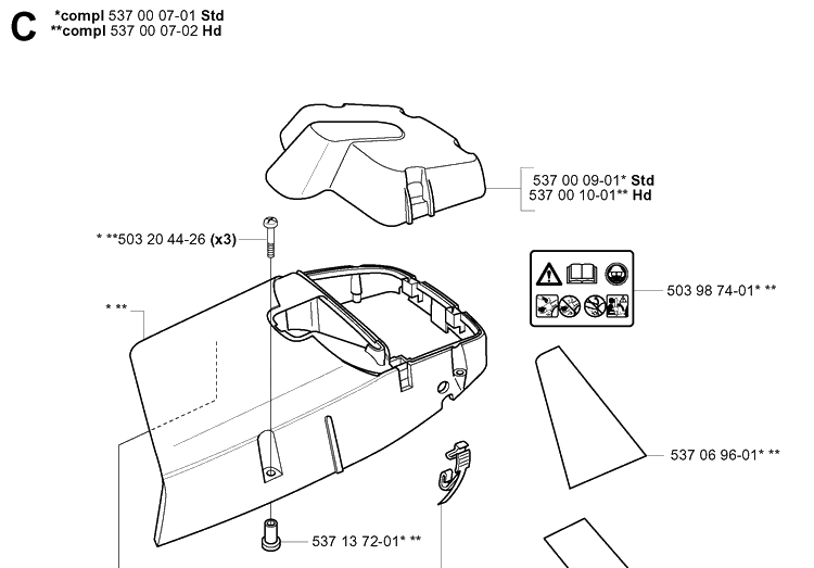 Cover Diagram and Parts List for 385XP 20051000001-20064000000 Husqvarna Chainsaw