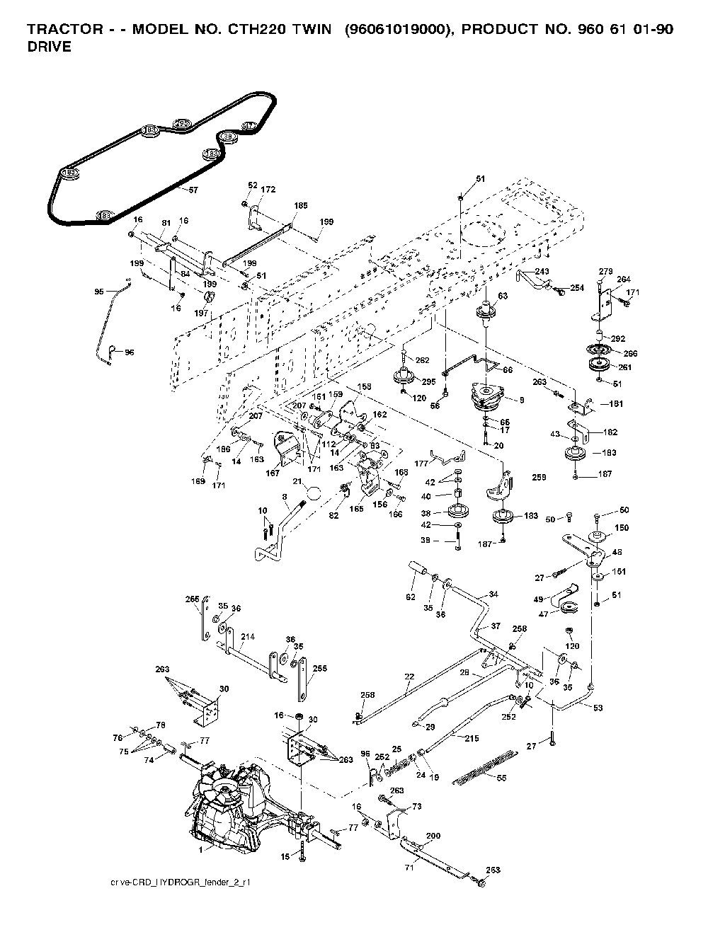 Drive Diagram and Parts List for CTH220TWIN (96061019000)(2007-02) Husqvarna Lawn Tractor