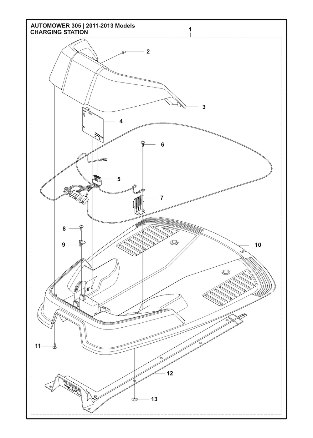 Charging Station Diagram and Parts List for 3052011-2015  Husqvarna Lawn Mower