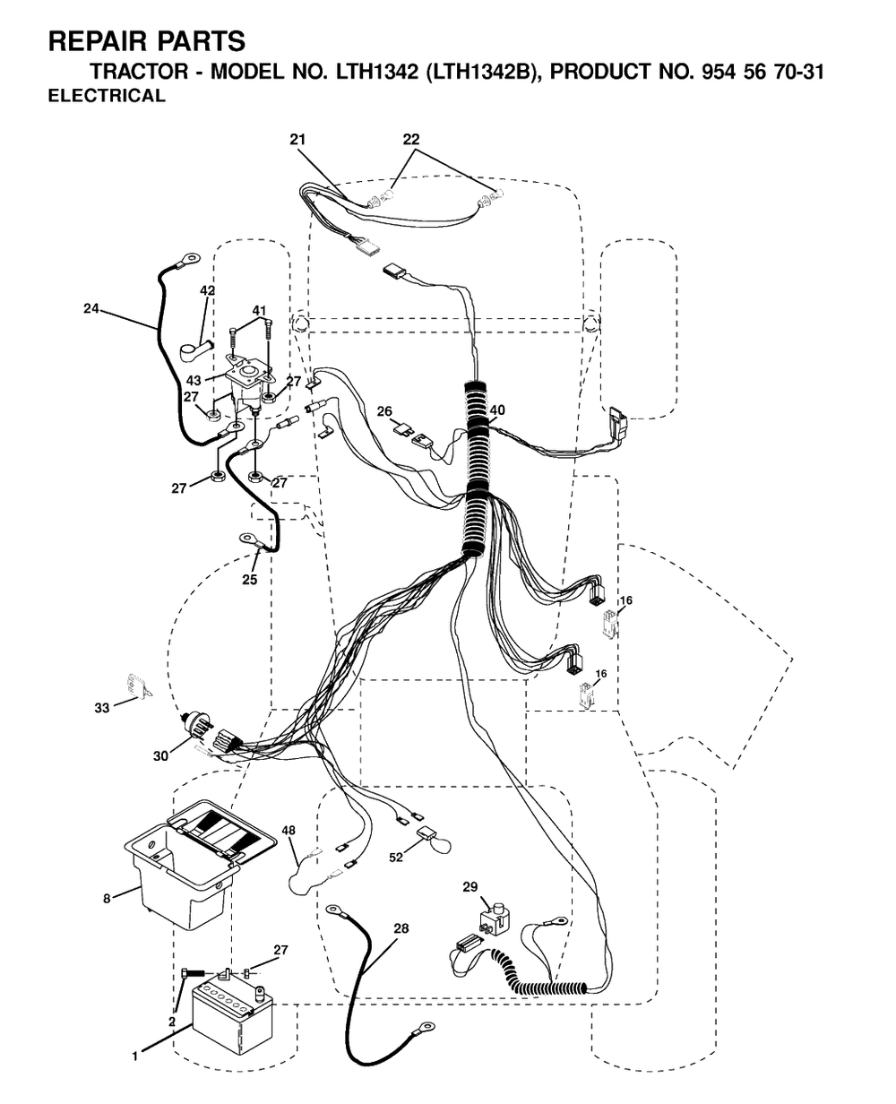 Electrical Diagram and Parts List for LTH1342 (954567031-B)(2000-12) Husqvarna Lawn Tractor