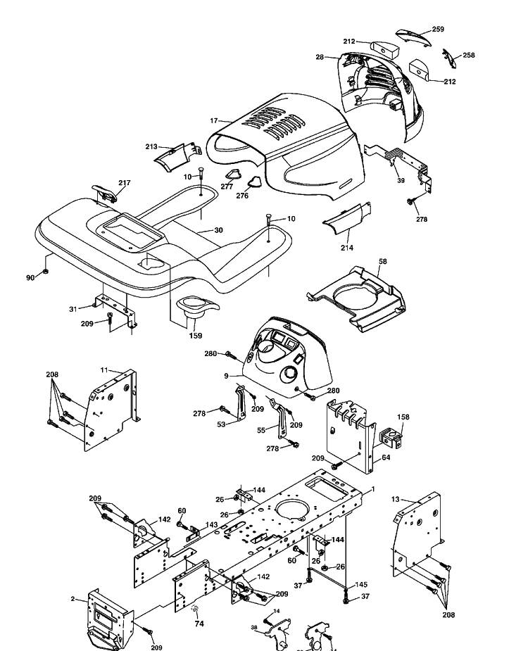 Chassis And Enclosures Diagram and Parts List for YTH2448 (96015000100)(2005-01) Husqvarna Lawn Tractor