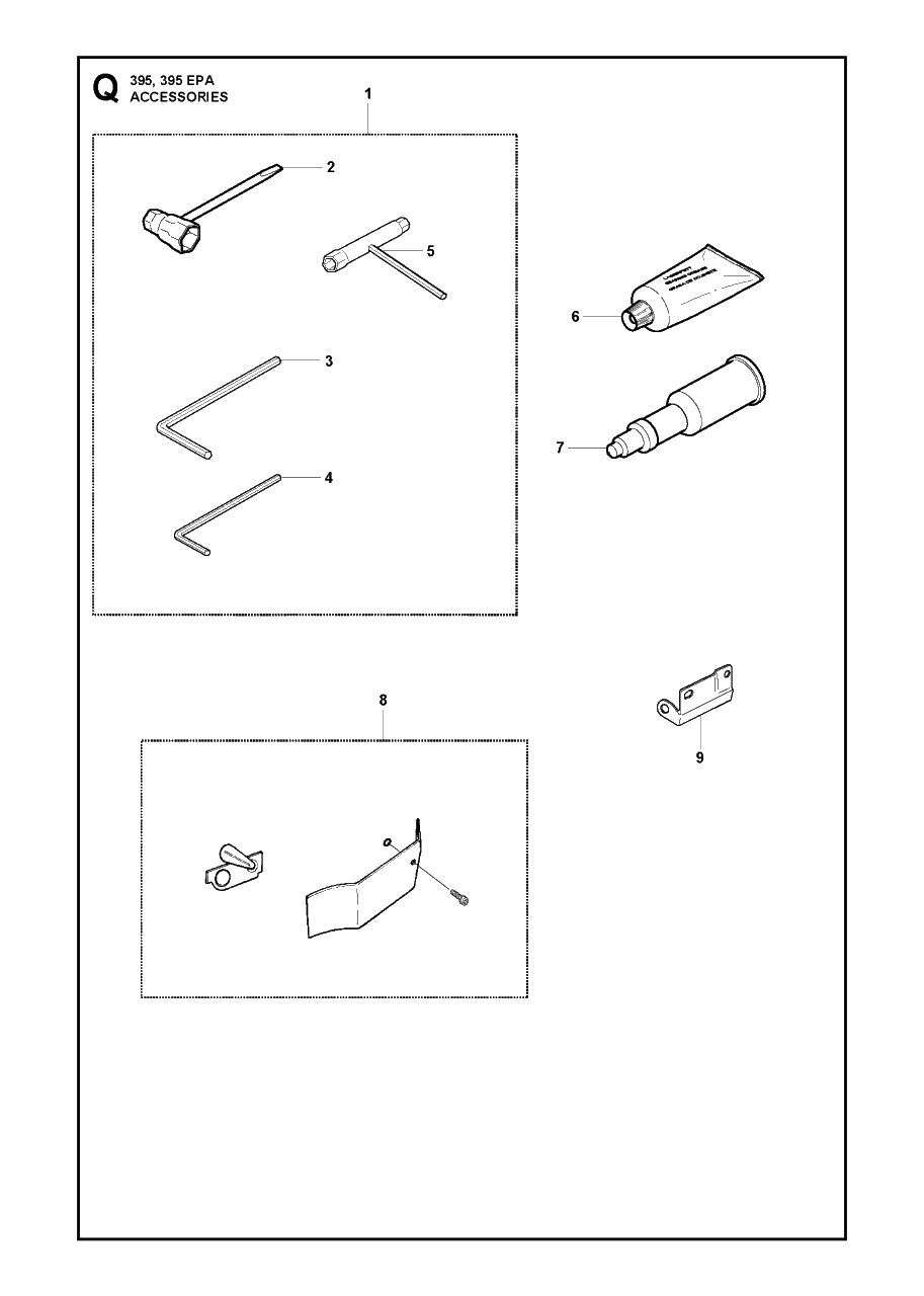 Accessories Diagram and Parts List for 395XP-XPG (EPA)(20163900001 - 20193499999) Husqvarna Chainsaw
