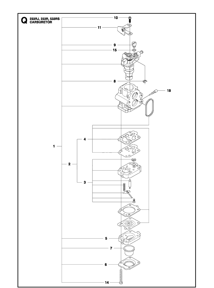 Carburetor Diagram and Parts List for 233RJ 20140100001-Current Husqvarna Brush Cutter