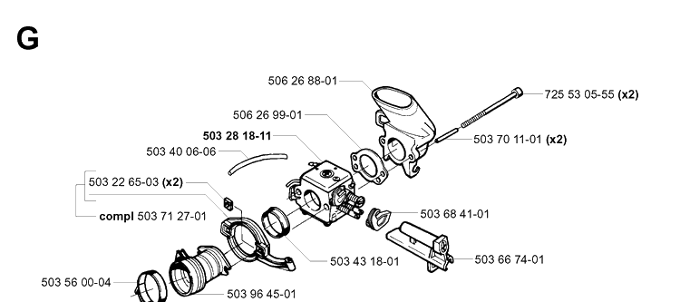 Carburetor Diagram and Parts List for 371K 2002-01 Husqvarna Lawn Tractor Accessories