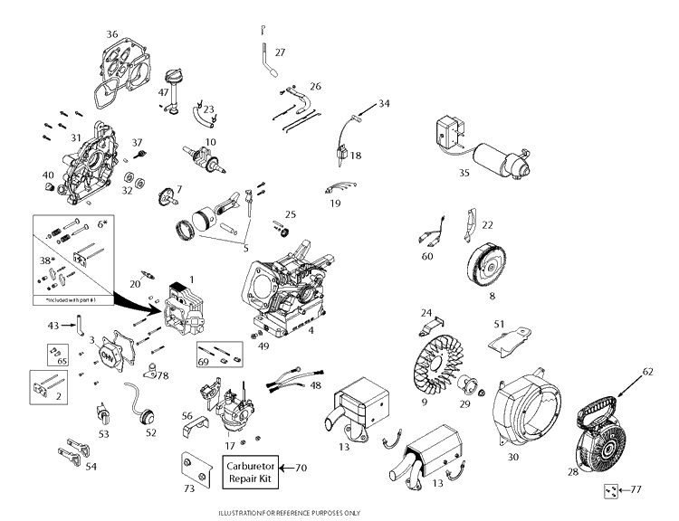 Engine Diagram and Parts List for ST121E (96181000902)(2012- 07) Husqvarna Snow Blower