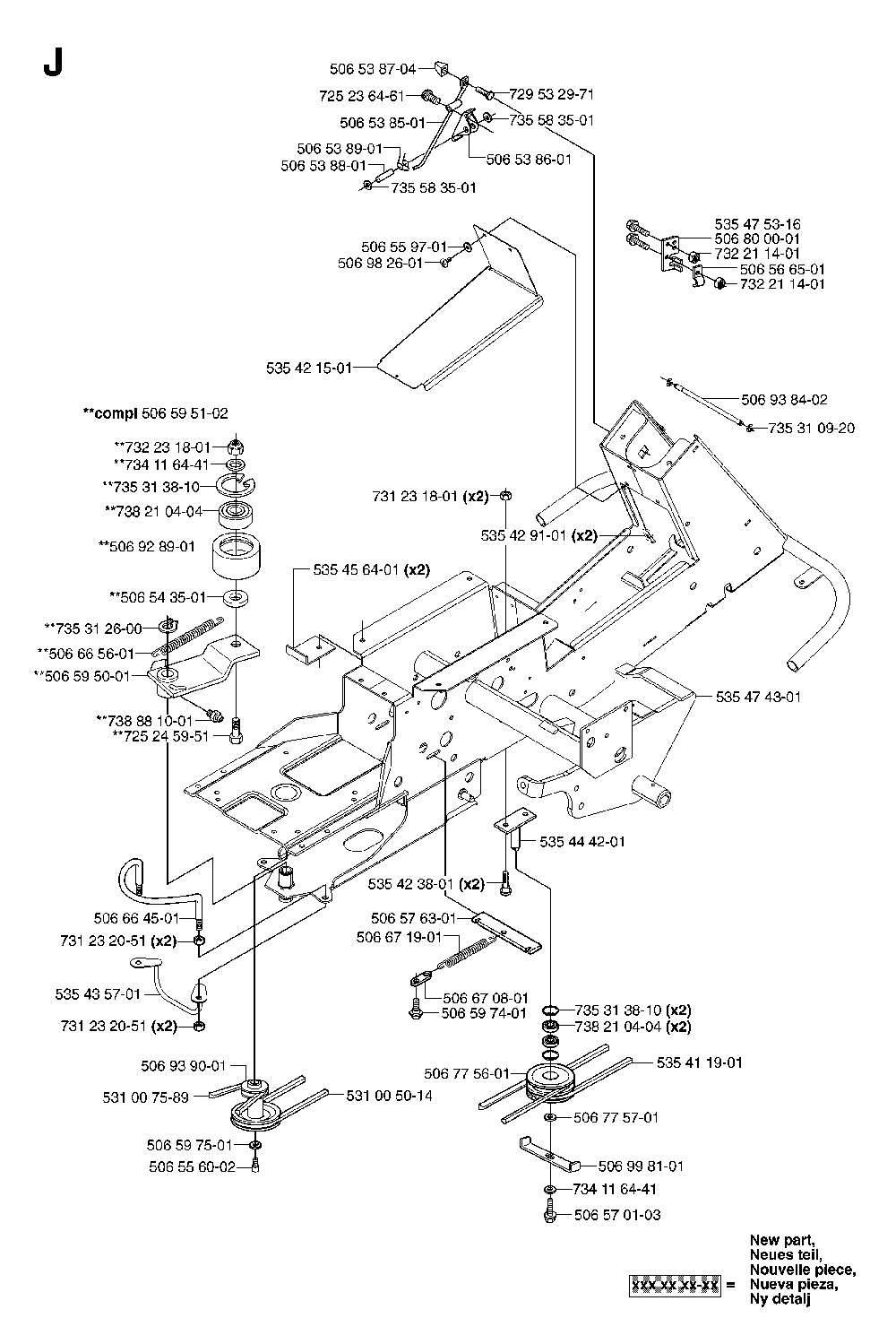Chassis / Frame Diagram and Parts List for RIDERPRO15 (953535001)(2004-01) Husqvarna Lawn Tractor