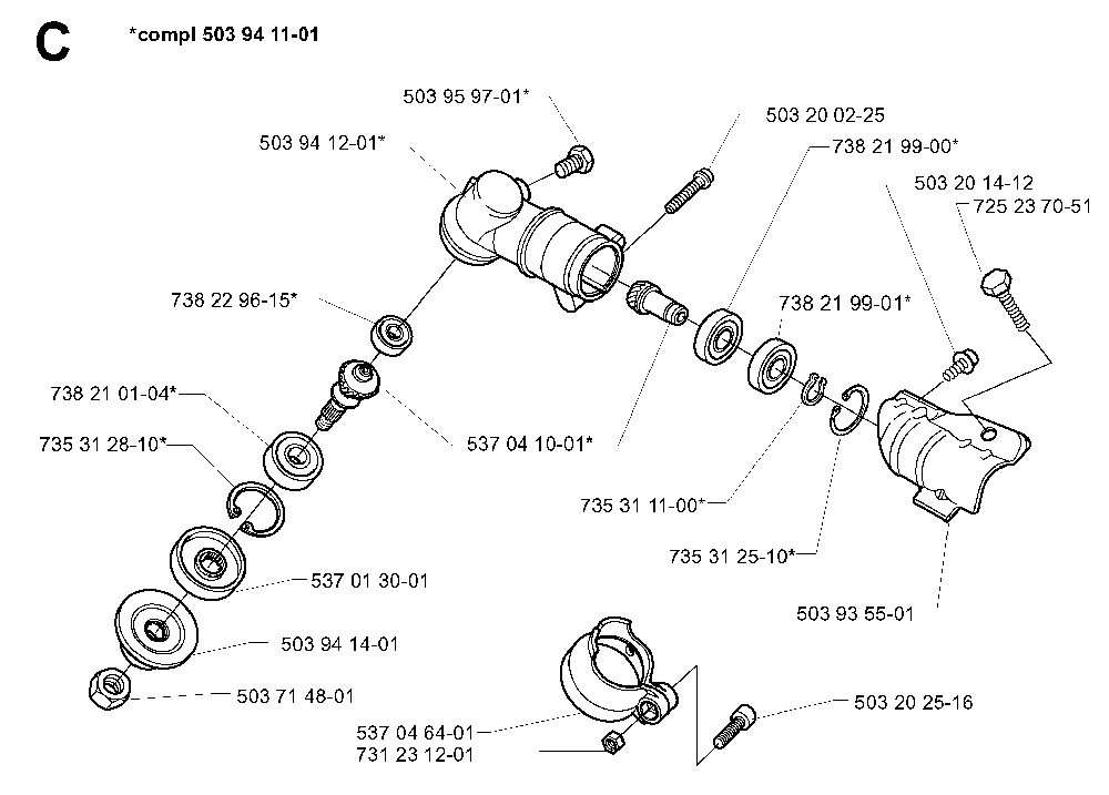 Bevel Gear Diagram and Parts List for 325RJ (X-SERIES)(20000100001) Husqvarna Brush Cutter