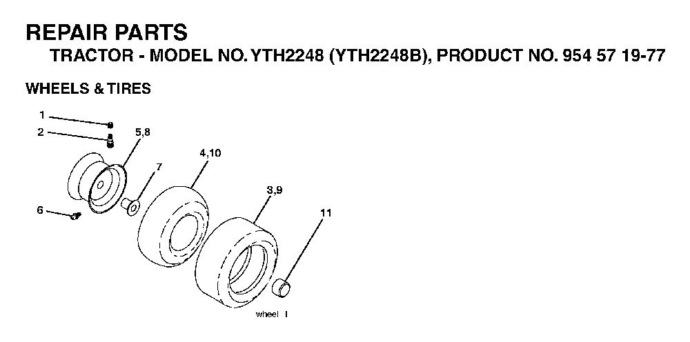 Wheels And Tires Diagram and Parts List for YTH2248B (954571977)(2004-06) Husqvarna Lawn Tractor