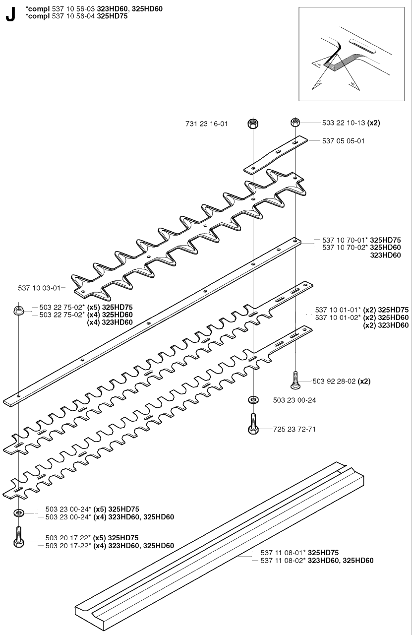 Cutting Equipment Diagram and Parts List for 325HD60X 20022200001 - 20062300000 Husqvarna Hedge Trimmer