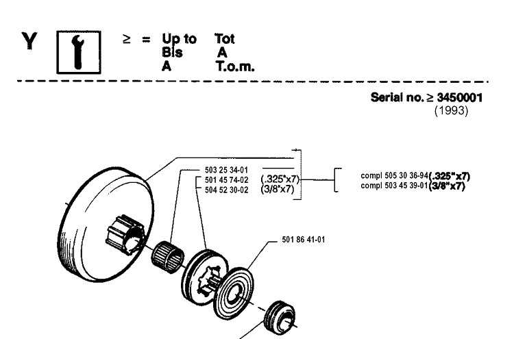 Service Updates Diagram and Parts List for 262XP 19942300001-19960100000 Husqvarna Chainsaw