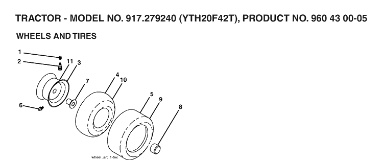 Wheels And Tires Diagram and Parts List for YTH20F42T (917279240)(2006-02) Husqvarna Lawn Tractor