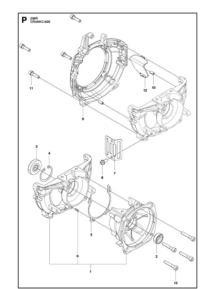 Crankcase 2 Diagram and Parts List for 236R  Husqvarna Brush Cutter