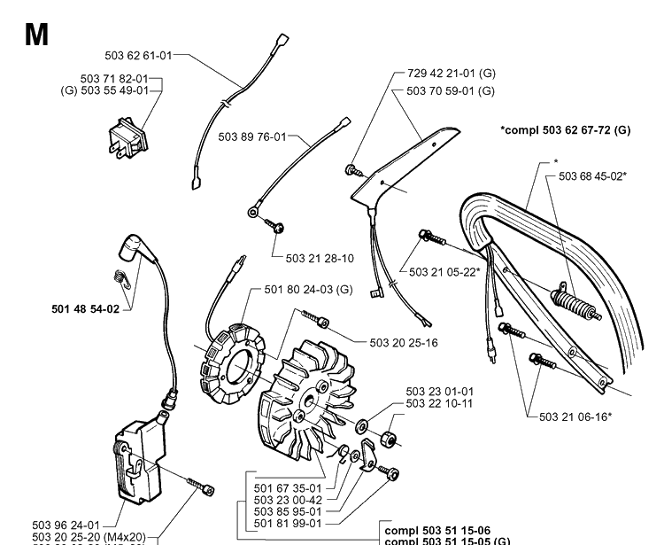 Electrical Diagram and Parts List for 362XP 19983100001-19991800000 Husqvarna Chainsaw