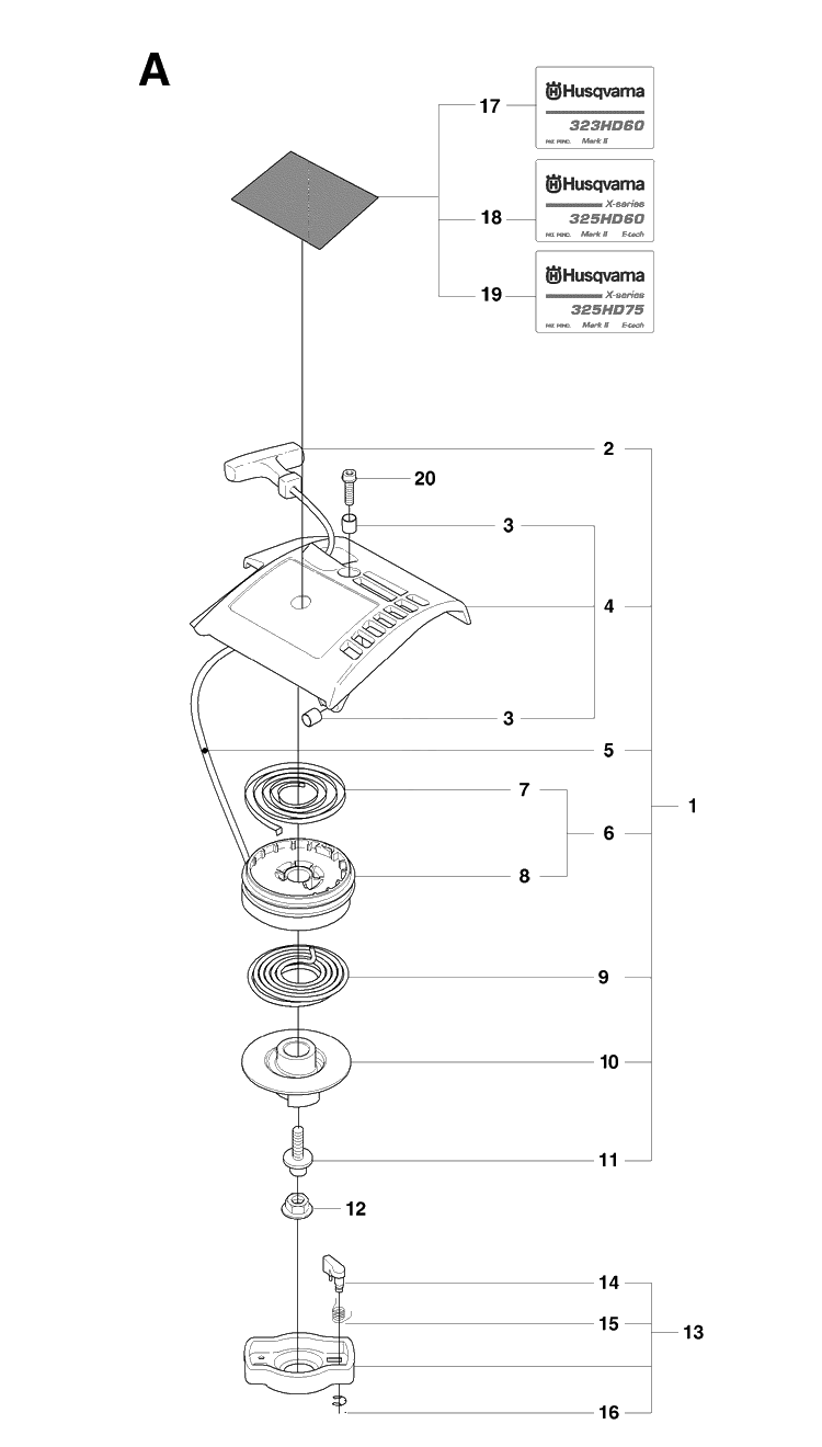 Starter Diagram and Parts List for 323HD60 20081400001-20090400000 Husqvarna Hedge Trimmer