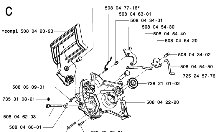 Chain Brake Diagram and Parts List for 317 20050100001-20053600000 Husqvarna Chainsaw
