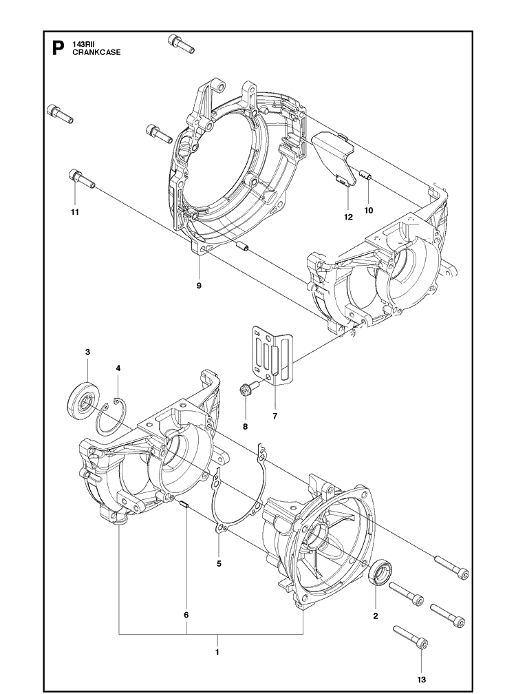Crankcase Diagram and Parts List for 143RII 20090100001-20143600000 Husqvarna Brush Cutter