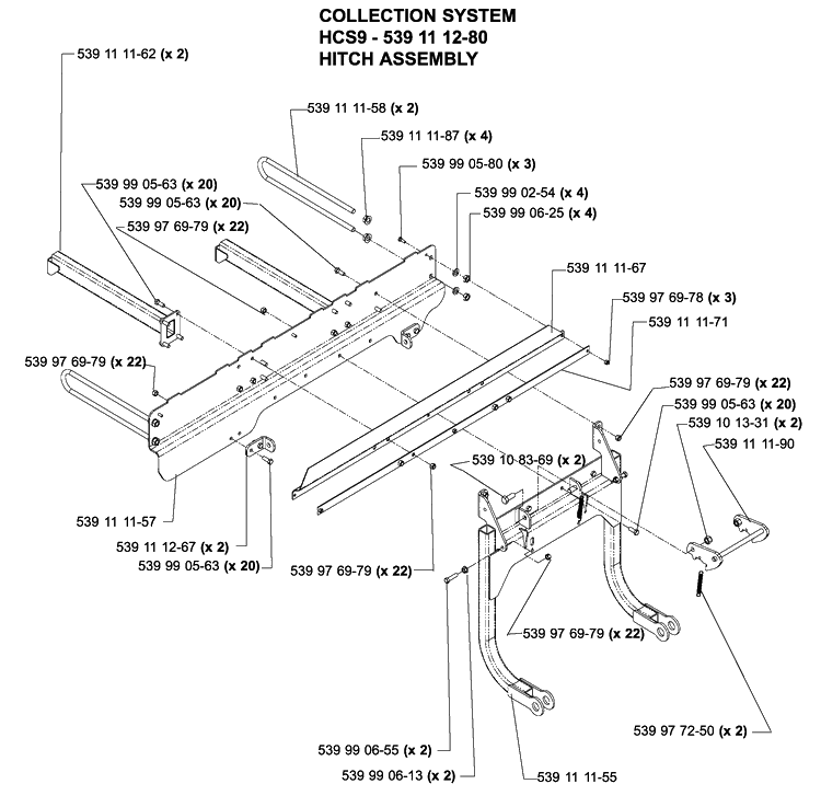 Accessories Hcs9 Collection System Hitch Diagram and Parts List for IZ5225TXPKOA (968999375)(2005-12) Husqvarna Lawn Mower