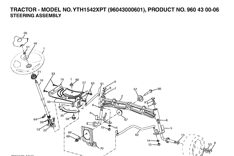Steering Diagram and Parts List for YTH1542XP (96043000601)(2006-06) Husqvarna Lawn Tractor