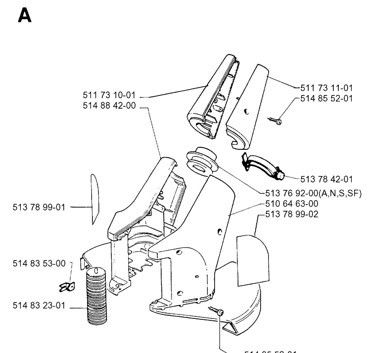 Cover Diagram and Parts List for 19920500001-19931800000  Husqvarna Trimmer