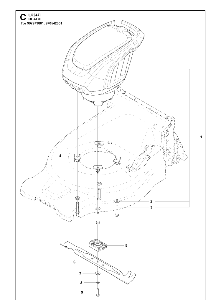 Blade Motor And Cutting Equipment Diagram and Parts List for LC247I  Husqvarna Lawn Mower