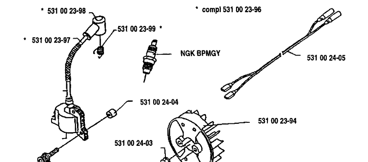 Ignition/Flywheel Diagram and Parts List for 132RB 1991-11 Husqvarna Brush Cutter