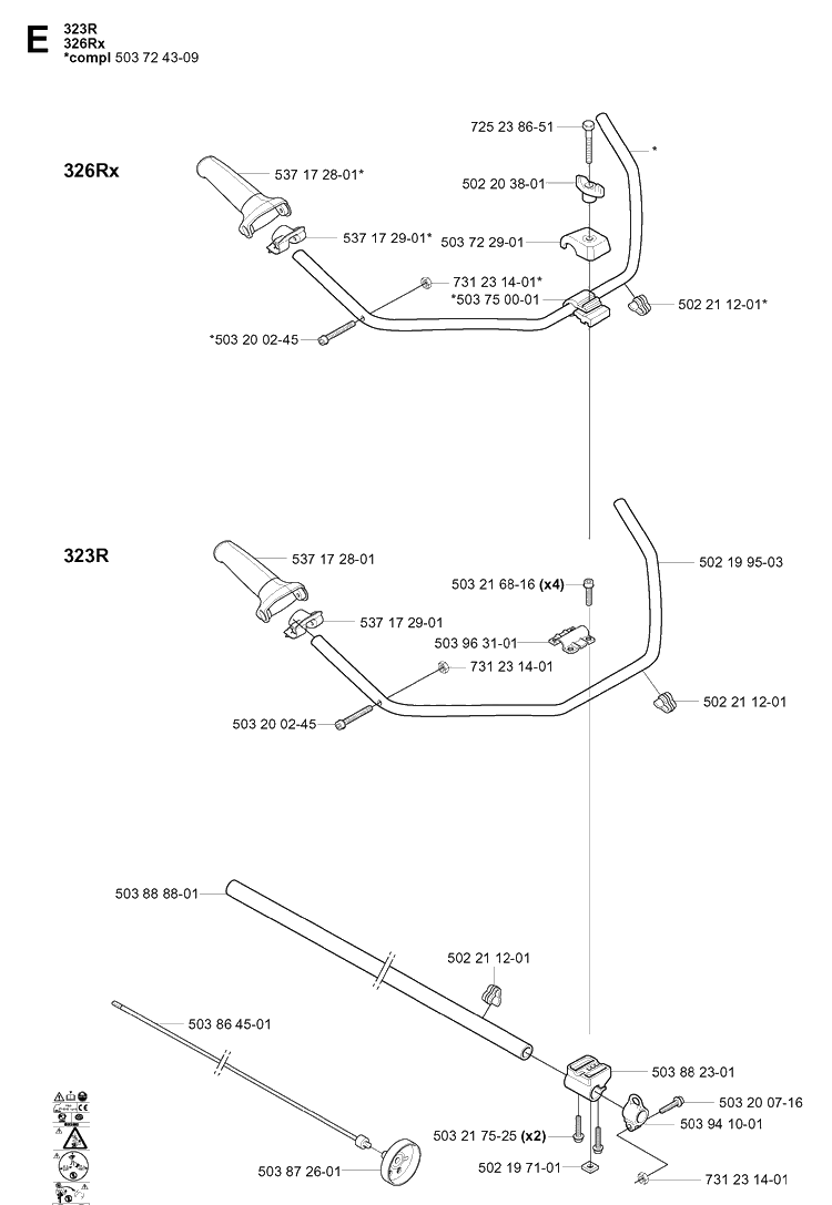 Shaft And Handle 2 Diagram and Parts List for 326LX 20061400001-20070100000 Husqvarna Edger