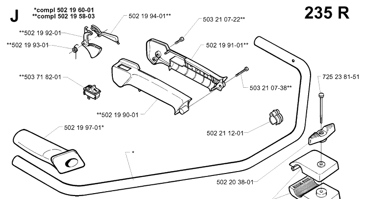 Handle And Controls 2 Diagram and Parts List for 232L 19980100001-20001400000 Husqvarna Edger
