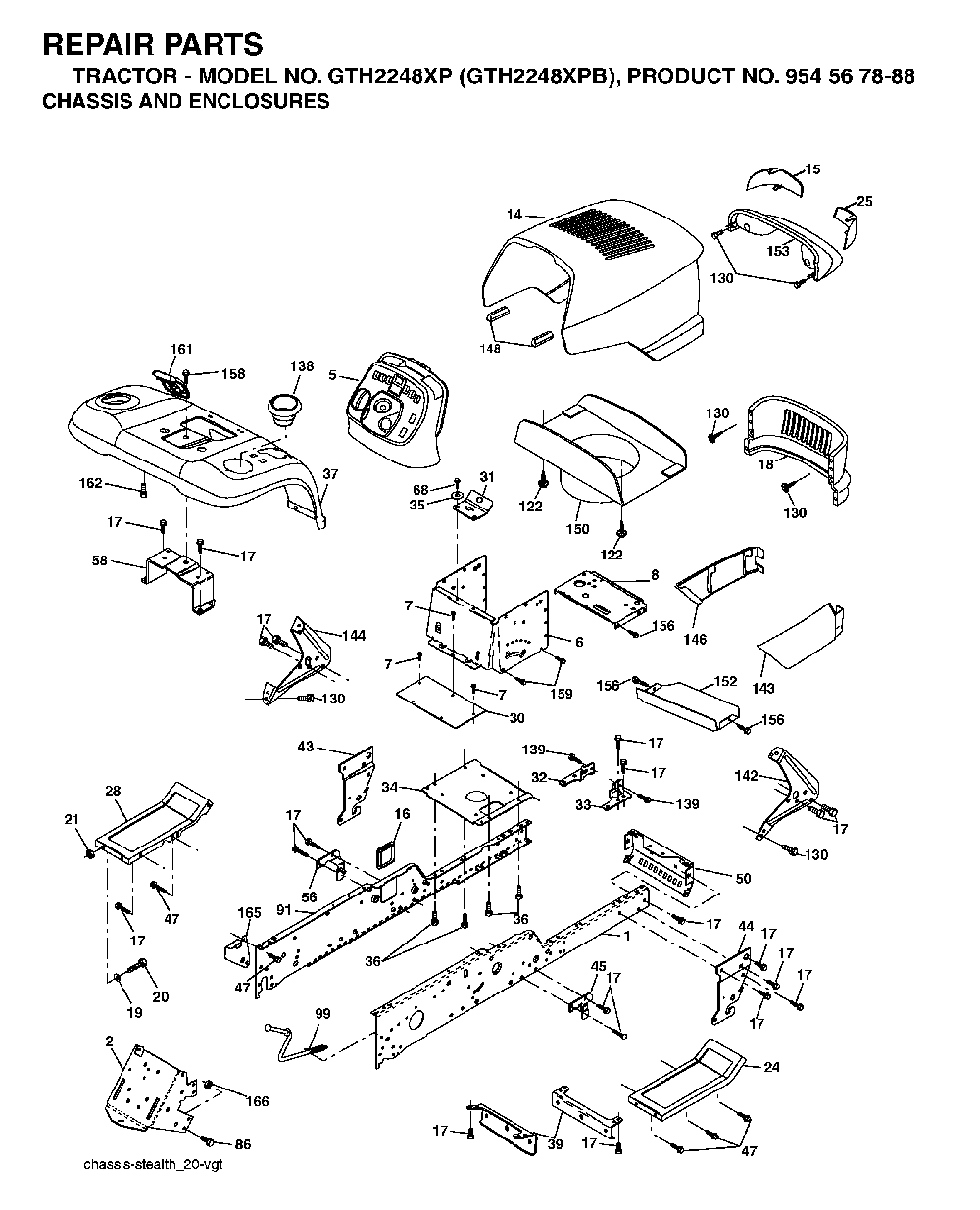 Chassis And Enclosures Diagram and Parts List for GTH2248XP (GTH2248 XPB, 954567888)(2003-05) Husqvarna Lawn Tractor