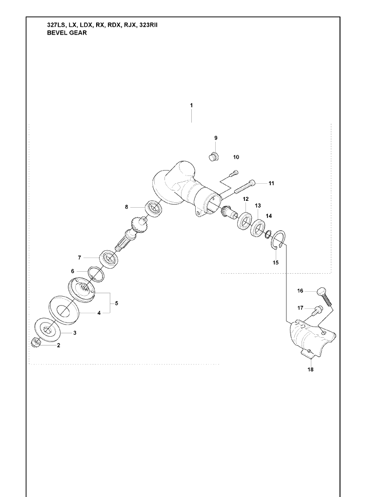 Bevel Gear Diagram and Parts List for 323RII 2009-08 Husqvarna Trimmer