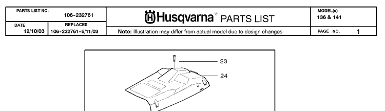 Cover Diagram and Parts List for 136 20040100001-Current Husqvarna Chainsaw