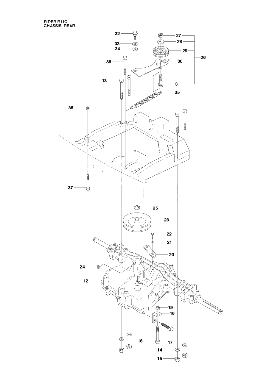Chassis Rear 2 Diagram and Parts List for R11C (965094201)(2010-07) Husqvarna Lawn Tractor