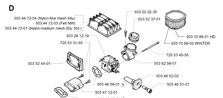 Carburetor And Air Filter Diagram and Parts List for 394XP 19980900001-Current Husqvarna Chainsaw