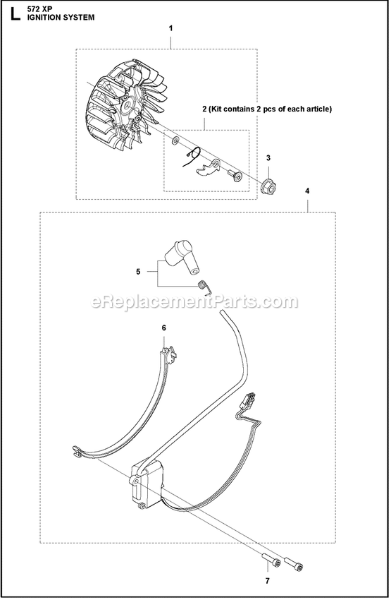 Ignition System Diagram and Parts List for 572XPG  Husqvarna Chainsaw