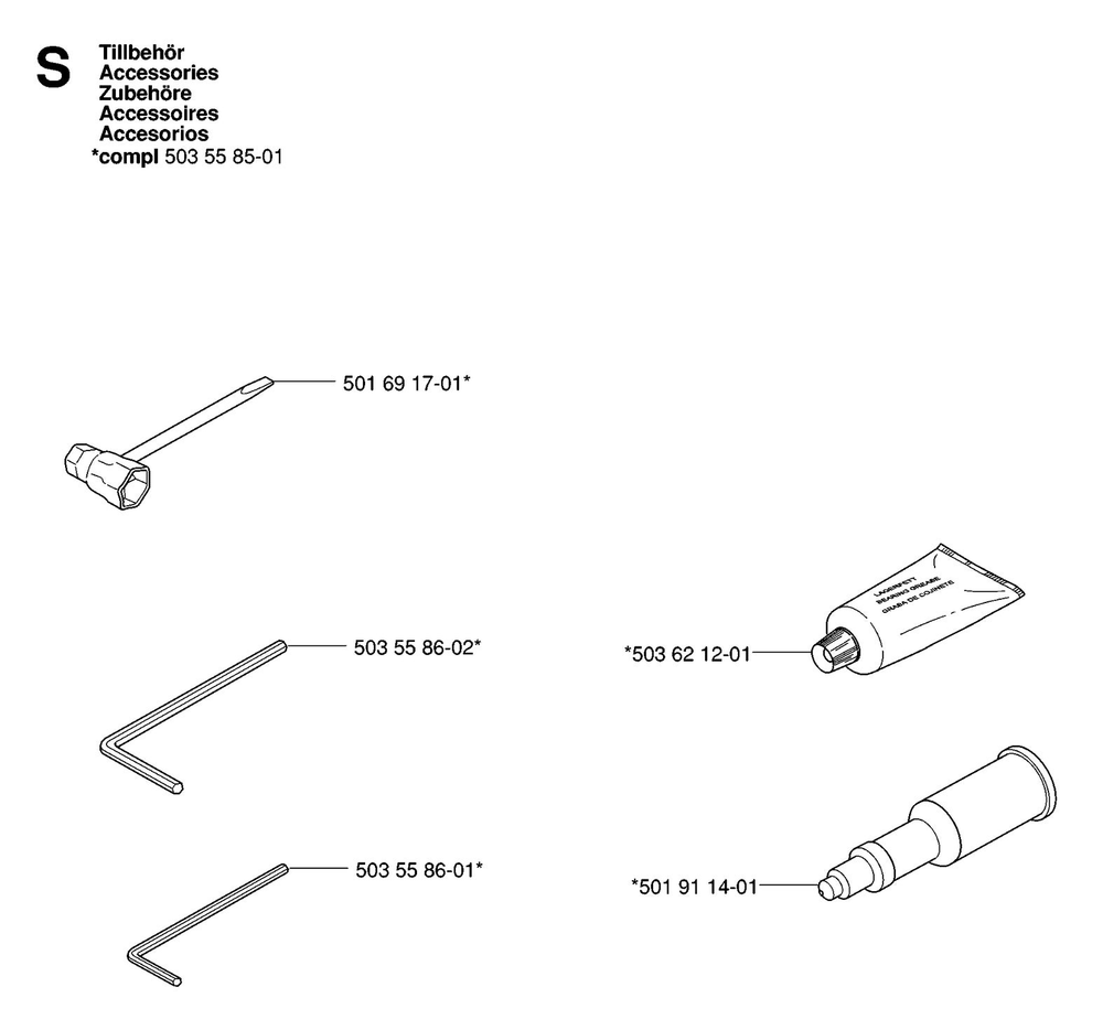 Accessories Diagram and Parts List for 575XP-575XPG 575 XP W - 575 XPGW Husqvarna Chainsaw