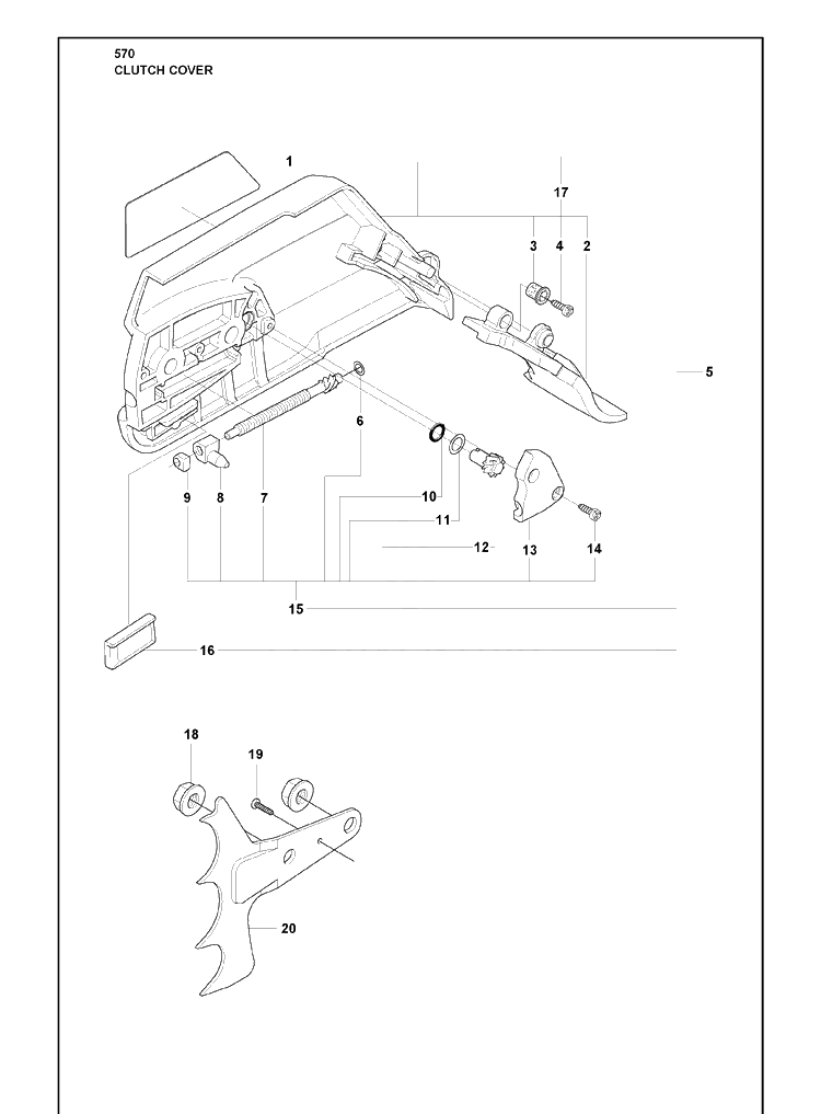 Clutch Cover Diagram and Parts List for 570 2009-08 Husqvarna Chainsaw