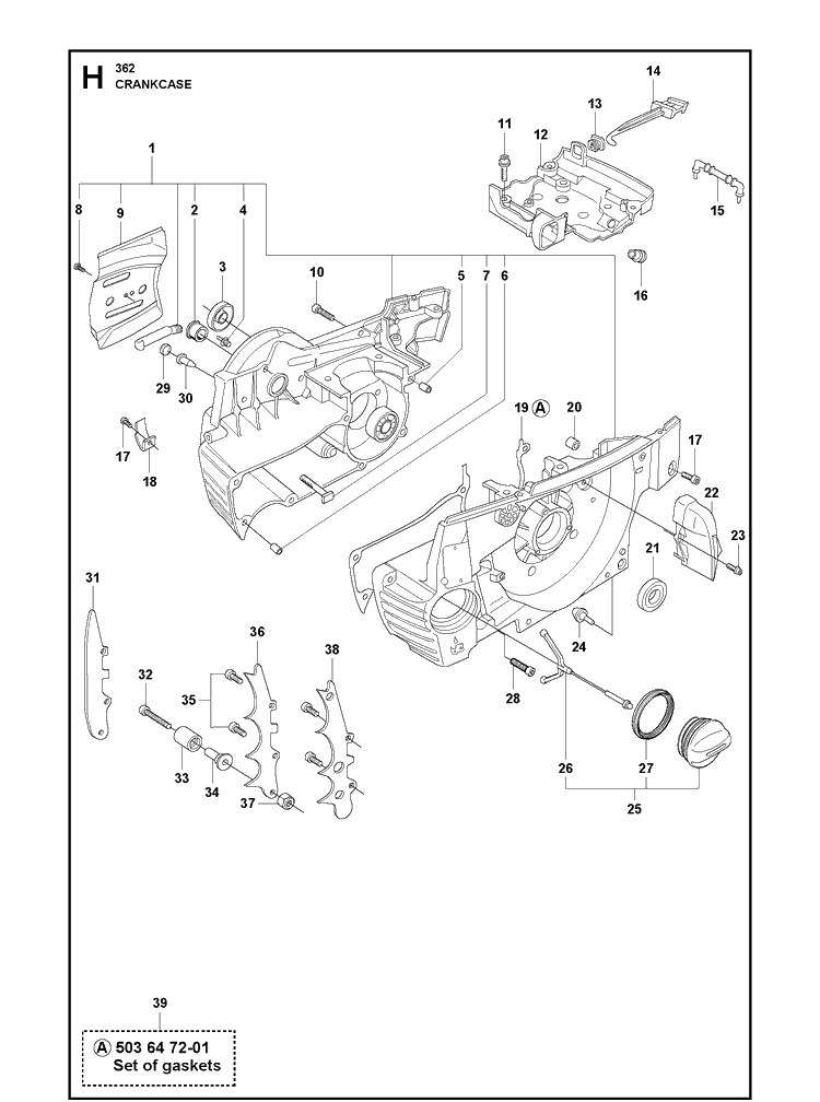Crankcase 2 Diagram and Parts List for 362  Husqvarna Chainsaw