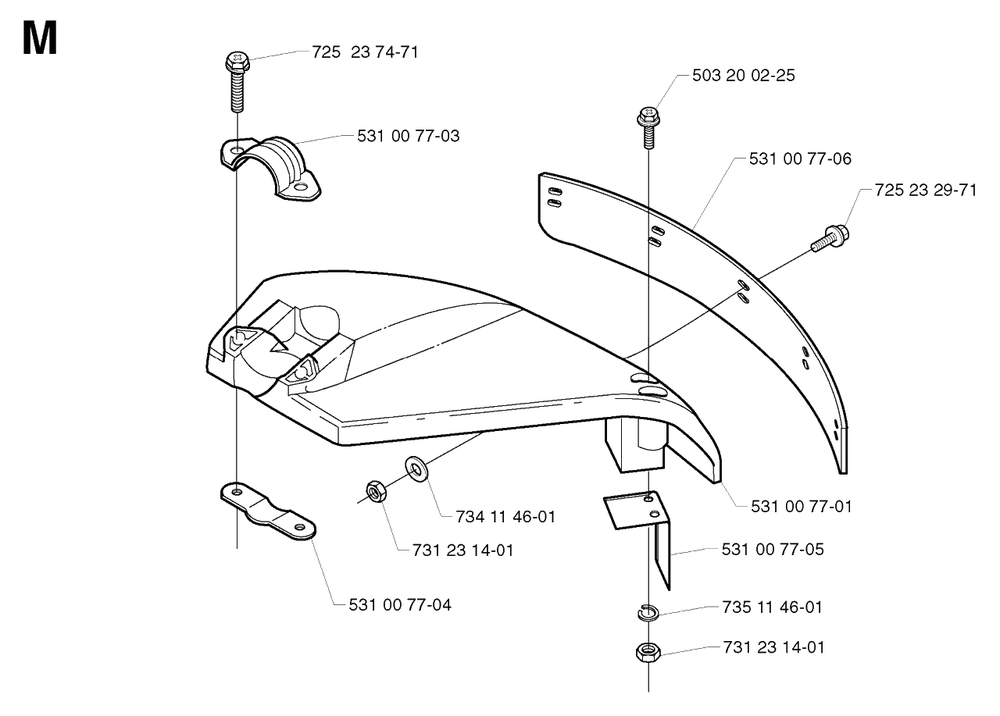 Guards Diagram and Parts List for 142R 20001900001 & Above Husqvarna Trimmer