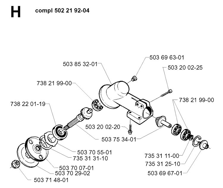 Bevel Gear Diagram and Parts List for 240L 19984400001-20001400000 Husqvarna Edger