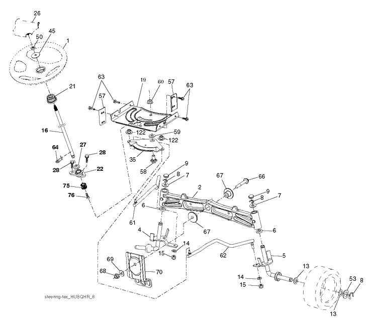 Steering Diagram and Parts List for YTH22V46 (96045006100)(2017-06) Husqvarna Lawn Tractor