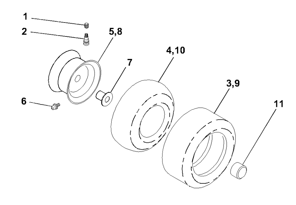 Wheels And Tires Diagram and Parts List for LTH1342 (954567031-B)(2001-01) Husqvarna Lawn Tractor