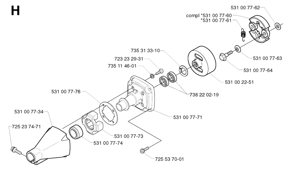 Clutch Diagram and Parts List for 142R 20001900001 & Above Husqvarna Trimmer