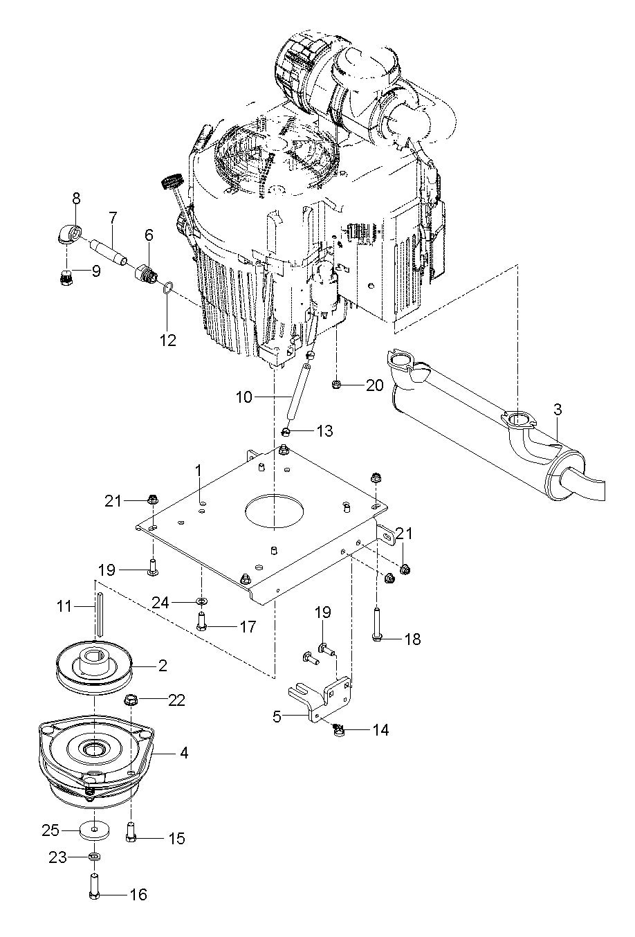 Engine Mounting, Guards And Muffler Diagram and Parts List for PZ34 2010 Husqvarna Lawn Tractor