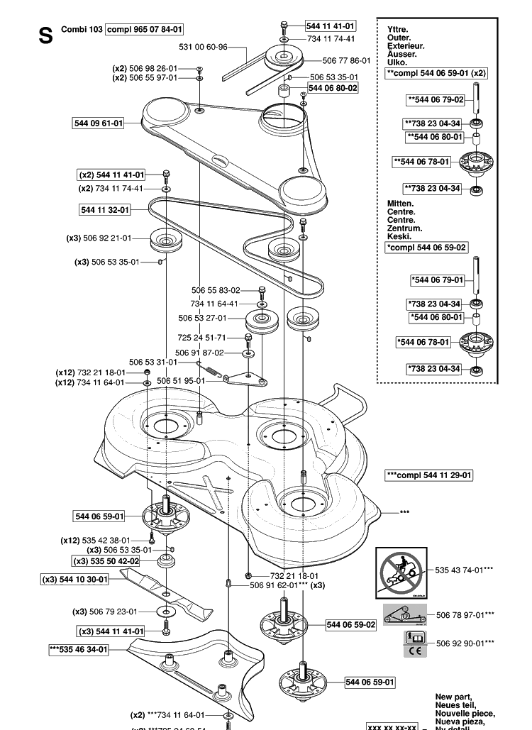 103cm Cutting Deck Diagram and Parts List for RIDER16 (953521401)(2006-01) Husqvarna Lawn Mower