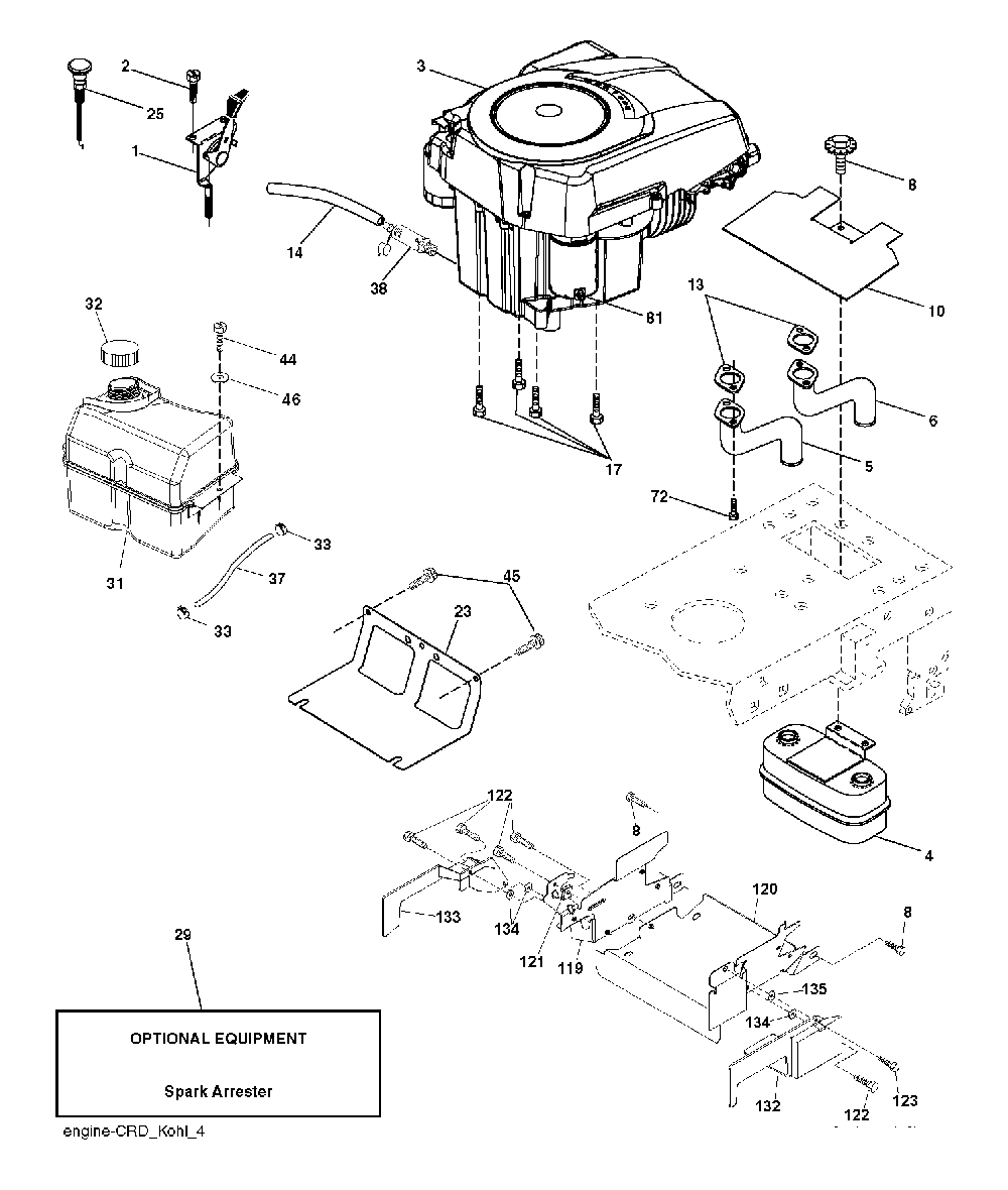 Engine Diagram and Parts List for CTH220TWIN (96061019103)(2008-11) Husqvarna Lawn Tractor